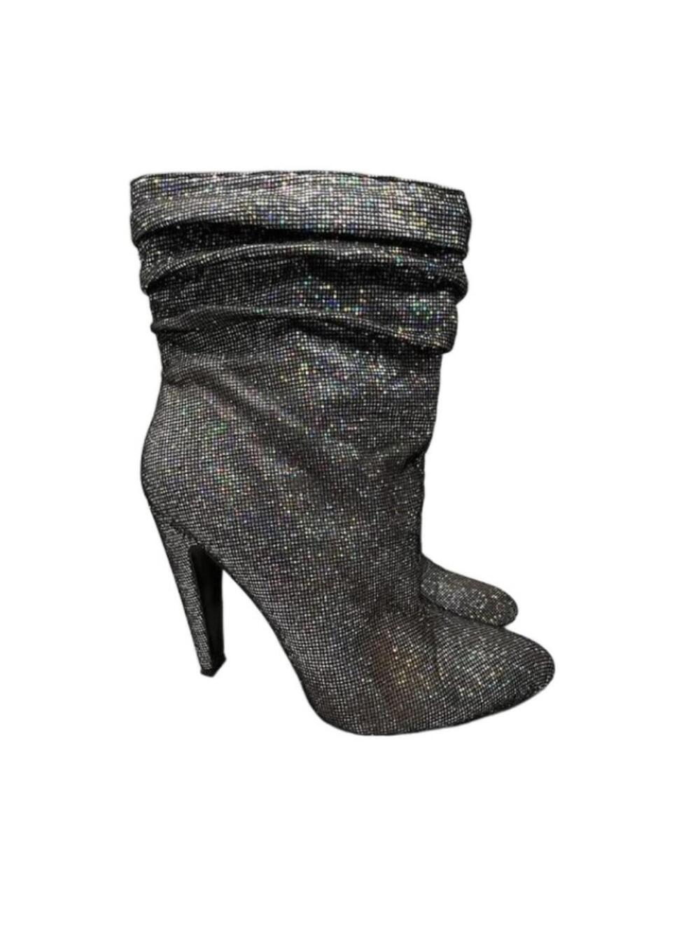 Black Glitter High Heel Slouchy Ankle Boots